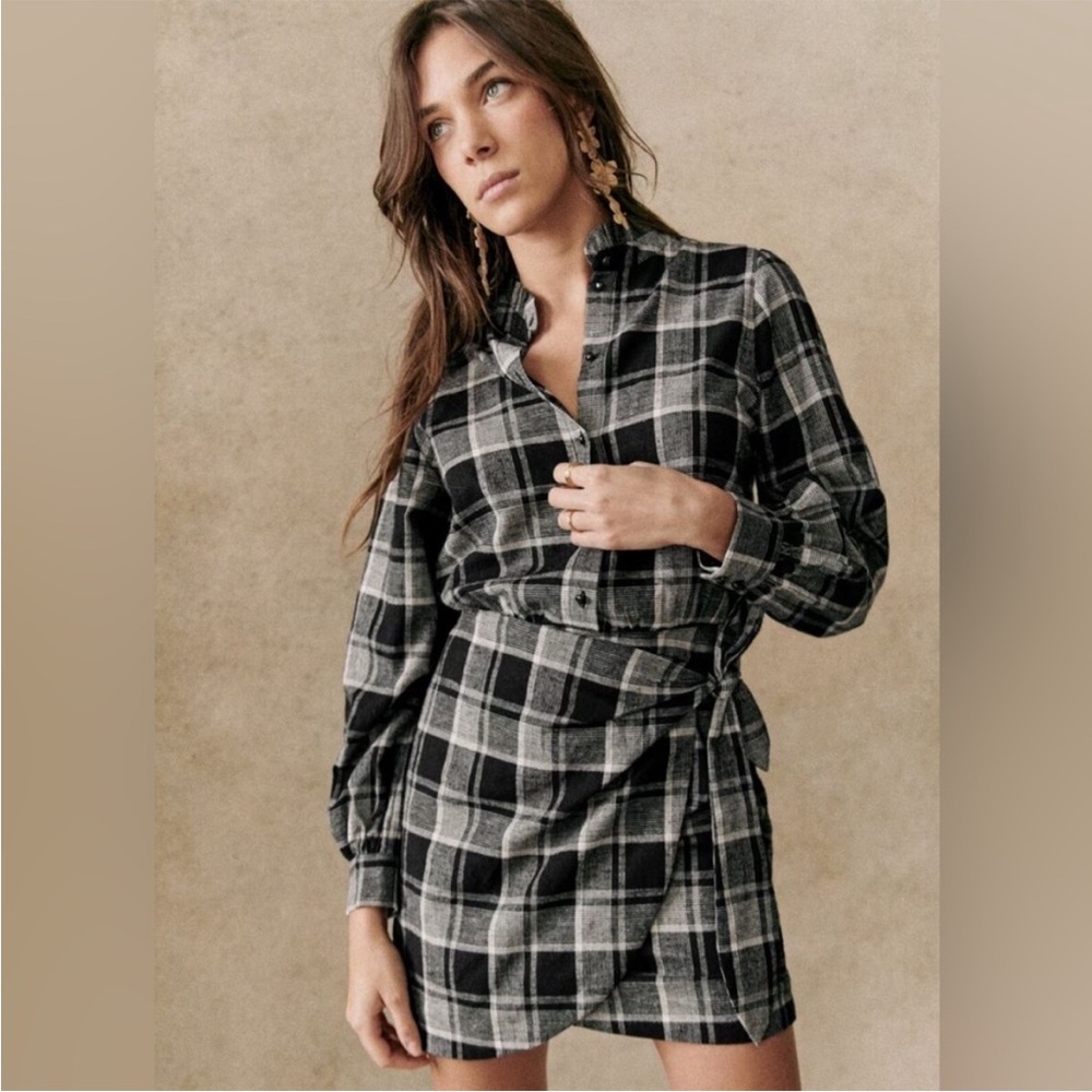Sezane Capri Flannel Shirtdress Mini Wrap Washington Check French Academia 40